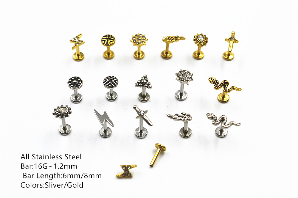 Body Jewelry Hot - 50 adet/grup vücut takı 16GX6/8MM yılan