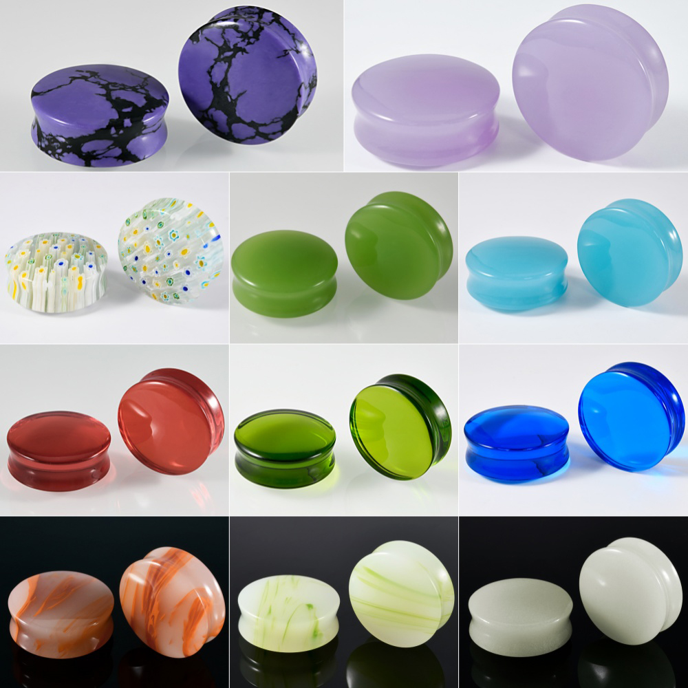 Body Jewelry Ear Plugs - 1/2/22 adet cam ve taş yuvarlak