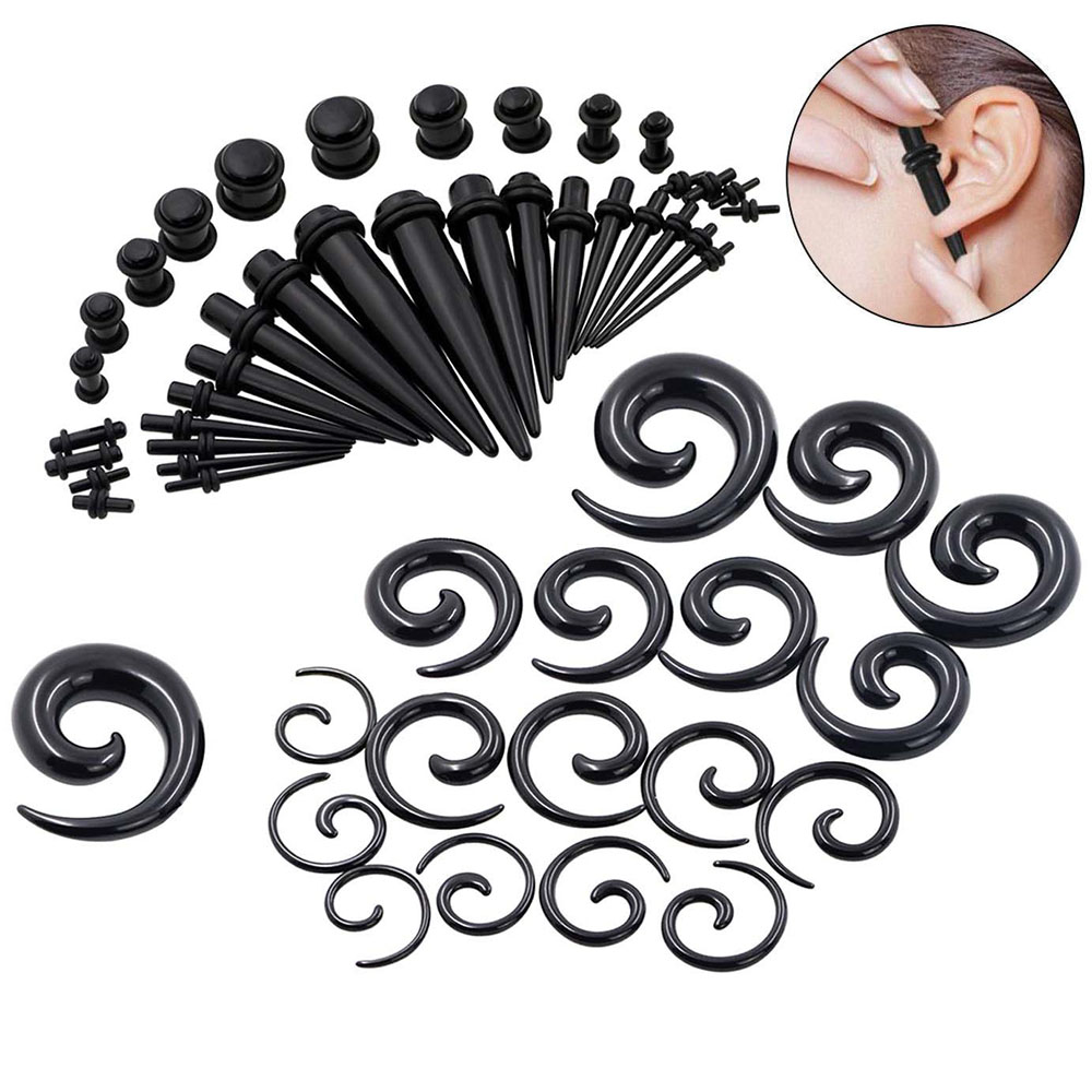 Body Jewelry Ear Plugs - 1 takım Kulak Konik Kiti Siyah